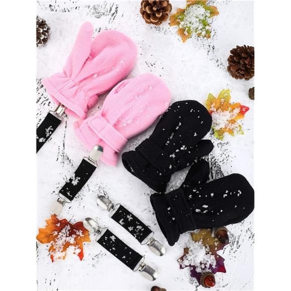 2 Pairs Toddler Baby Mittens Thick Fleece Lined Gloves with 4 Pieces Glove Clips